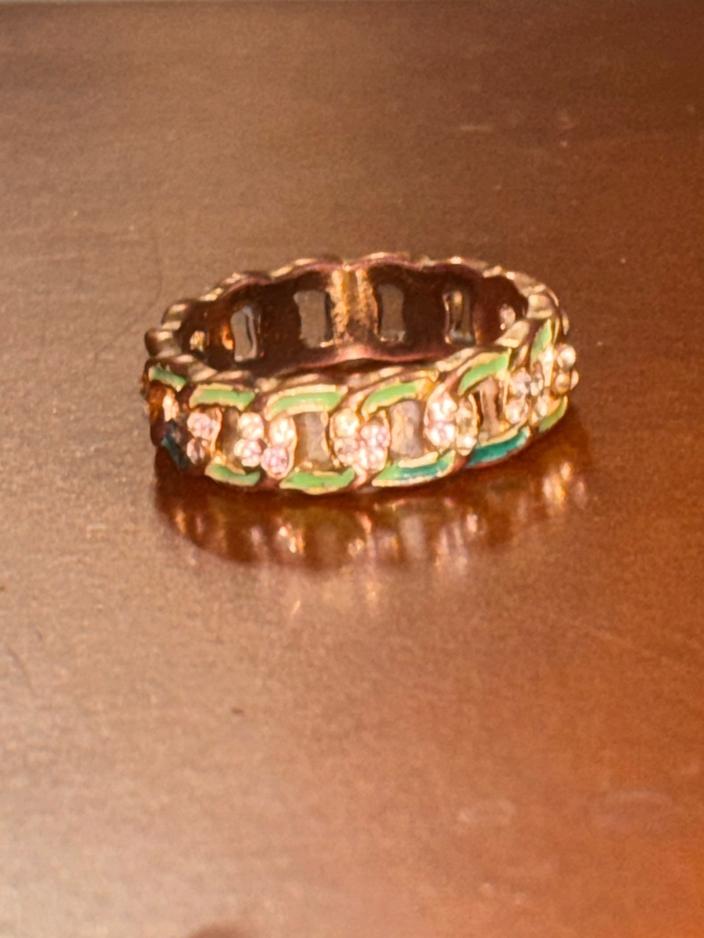 Gold Green Enamel Crystal Link Band - Women Jewelry